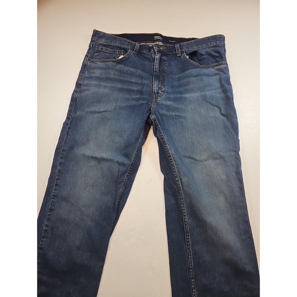 Signature Levi Strauss Men's 38x34 Relaxed Fit 5 Pocket Dark Wash Denim Jeans